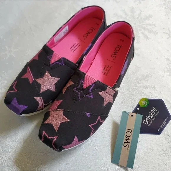 New In Box Toms Womens Alpargata Black Glitter Stars Print Shoes Size 5 - Picture 12 of 12